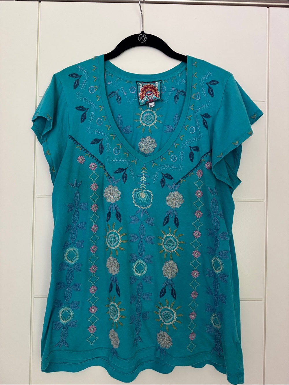 Johnny Was Turquoise Embroidered V-Neck Tunic